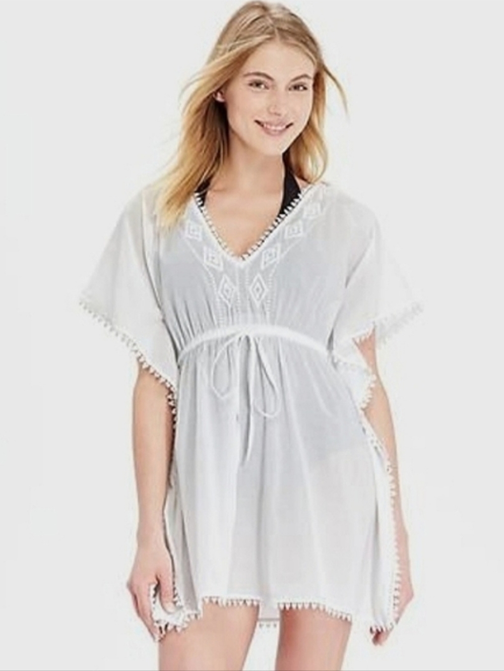 NWT Old Navy White Swimsuit Cover Up Dress Eyelet Trim Beach 100% Cotton L
